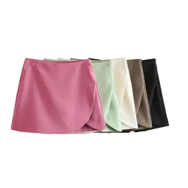 Mooyufon Moda damska Szorty w stylu Pareo Spódnice Vintage Wysoka talia Boczny zamek błyskawiczny Kobieta Skort Mujer