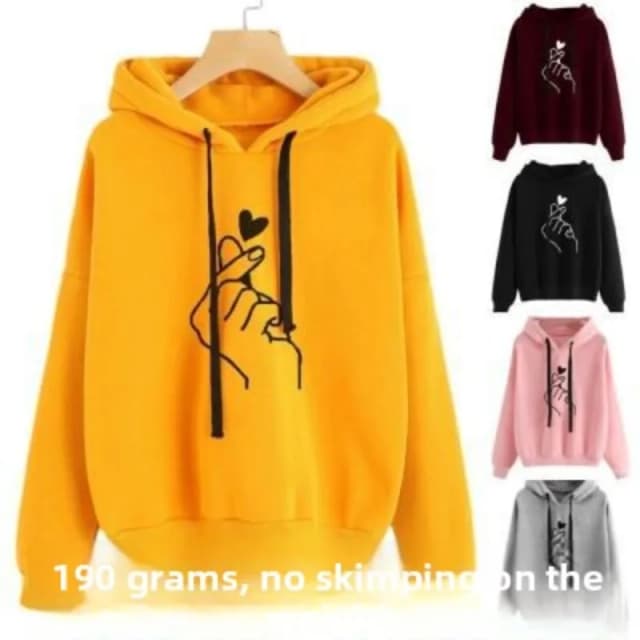 Jesienna bluza polarowa z kapturem, jednolity kolor, wzór serca z palcami, koreańska moda, bluzy z długim rękawem, top, kieszenie ze sznurkiem, luźne bluzy z kapturem.