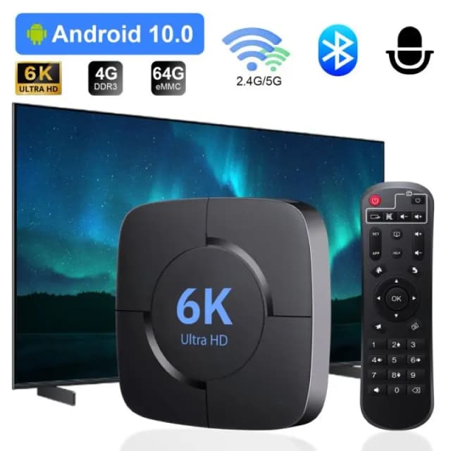 HONGTOP Smart TV Box 6K Android 10 Obsługa 4K HD 1080p Video 2.4G/5G WiFi Bluetooth H.256 Smart Voice Media Player Set Top Box