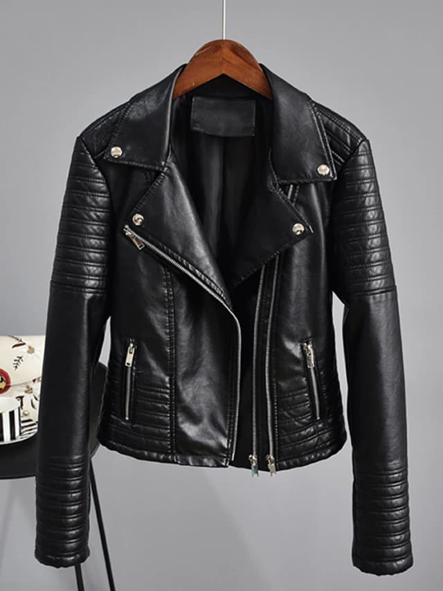 FTLZZ jesień Faux skórzana kurtka kobiety kołnierz na dół Pu motocykl czarna kurtka w stylu Punk kobieta z nitami z zamkiem błyskawicznym odzież wierzchnia