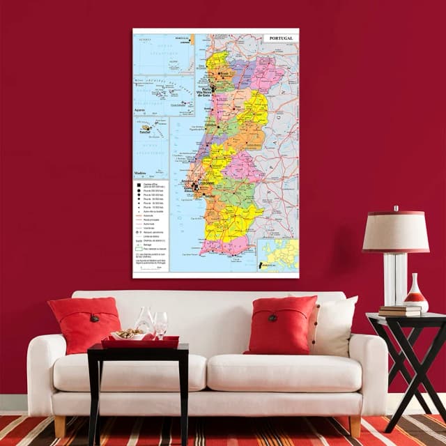 Retro mapa transportu Portugalii 150 * 22 cm w francuskim płótnie winylowym Malarstwo ścienne Plakat Artykuły szkolne Wystrój domu