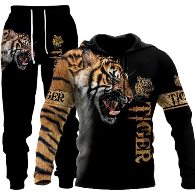 Tygrys 3D drukowane męska bluza z kapturem zestaw męski lew dres/pullover/kurtka/spodnie odzież sportowa jesienno-zimowy garnitur męski