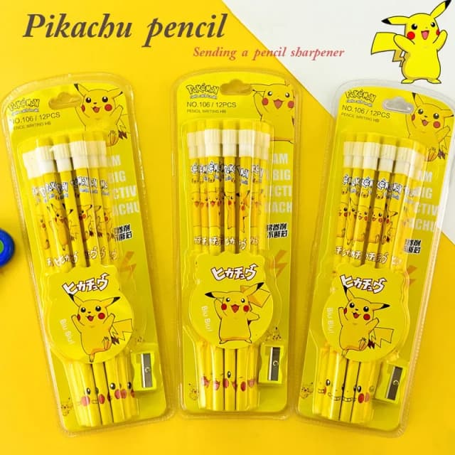 12 sztuk Pokemon Pikachu Anime rysunek ołówek z kreskówek Pokemon dzieci ołówek Kawaii szkolne artykuły papiernicze urodziny dla dzieci świąteczny prezent