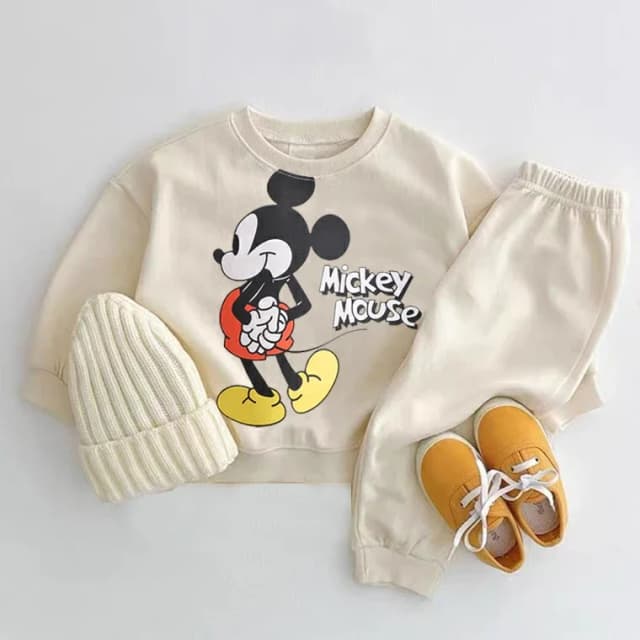 Bluzy z nadrukiem Myszka Miki zestawy dziecko w nowym stylu bluzy z okrągłym dekoltem + spodnie chłopięce moda codzienna Cartoon szare dresy