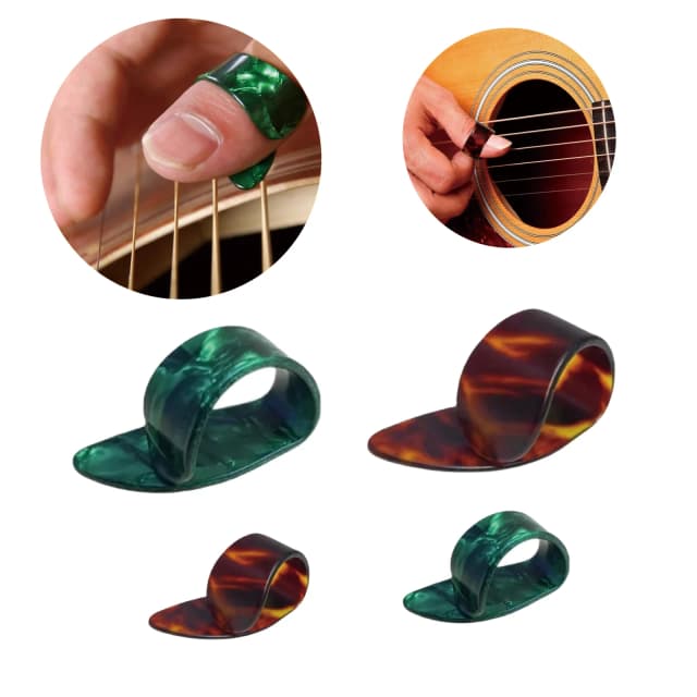 4 sztuki kostek gitarowych i kostek do palców, 2 kolorowe płaskie kostki celuloidowe / Część zamienna do gitary, akcesoria do gry
