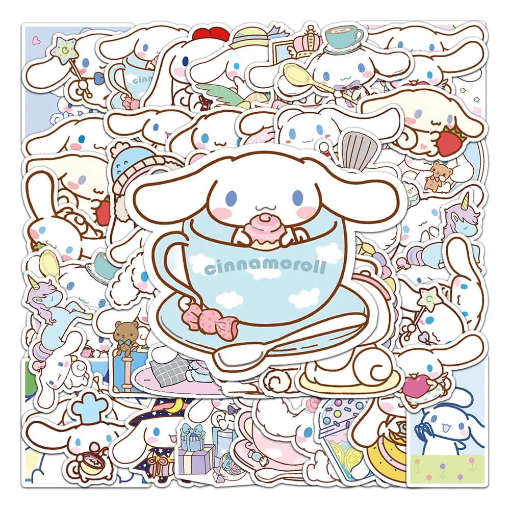 10/30/50 sztuk śmieszne naklejki Cinnamoroll Cartoon śliczne dzieci zabawki naklejki pcv DIY bagaż stacjonarne ścienne naklejki podróżne samochodu hurtownia
