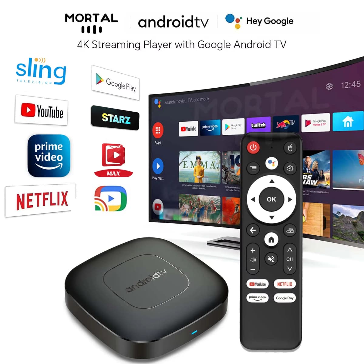 Inteligentny odtwarzacz multimediów strumieniowych TV, pudełko wersja globalna Mortal T1 Bluetooth Asystent Google Android 13 Allwinner H313 2.4G i 5G Wifi 4K