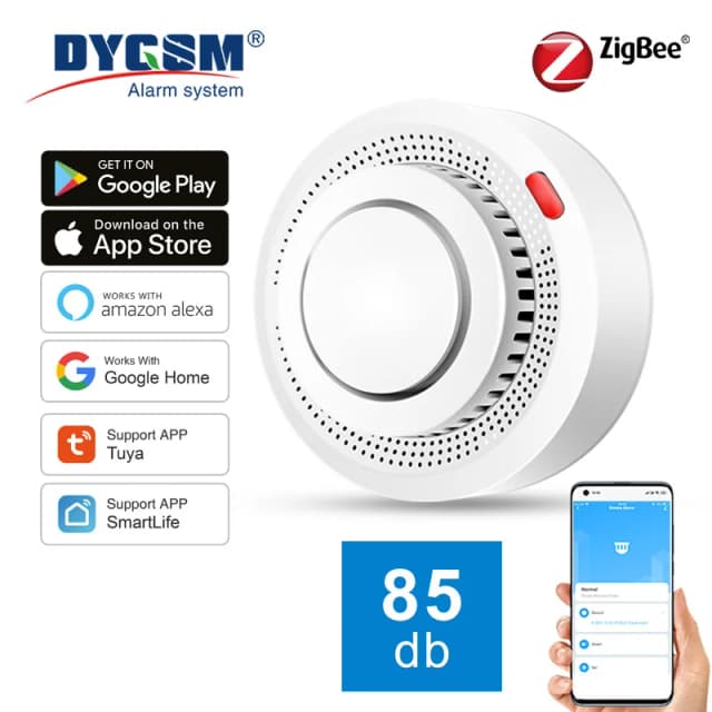 Tuya inteligentna czujka dymu Zigbee inteligentny dom monitorowanie w czasie rzeczywistym zdalne powiadomienie o alarmie kontrola aplikacji działa wymaga koncentratora Zigbee