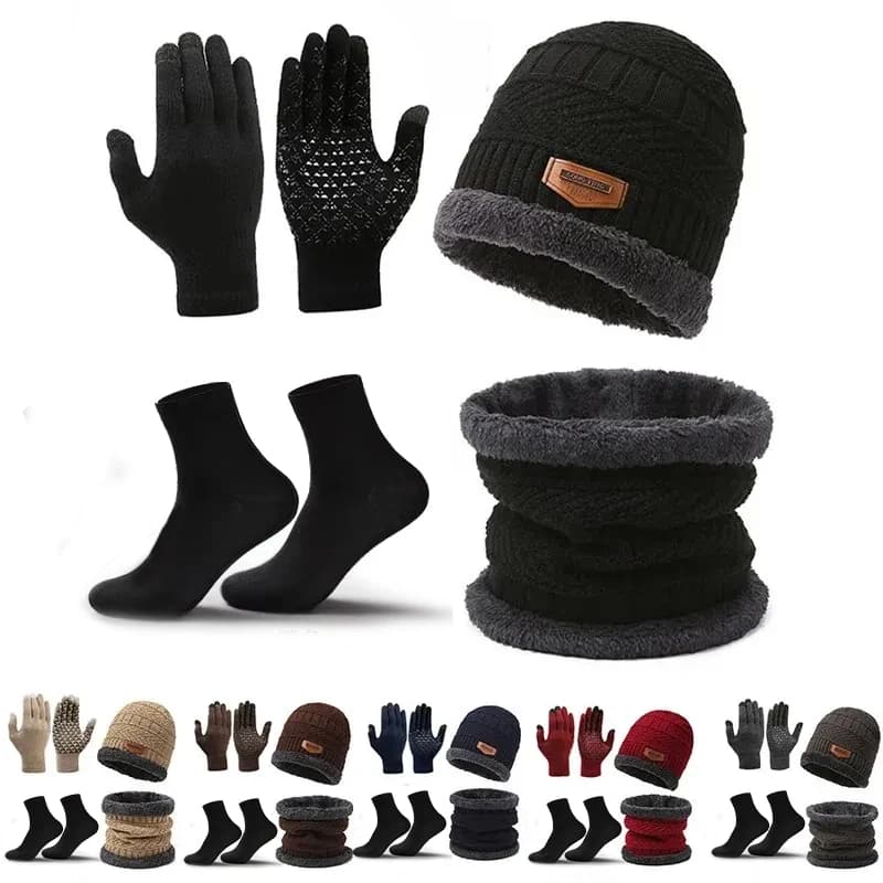 Kapelusz garniturowy Męski szalik zimowy, rękawiczki, skarpetki, czteroczęściowy szalik, szalik na szyję, ciepła czapka zimowa Sky Knit