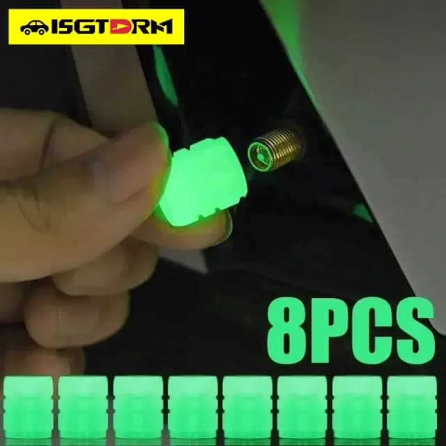 ISGTDRM 8 SZT. Świecące Nakładki na Wentyle Motocyklowe Rowerowe Samochodowe Świecące Fluorescencyjne Nocne Nakładki na Wentyle Dekoracyjne