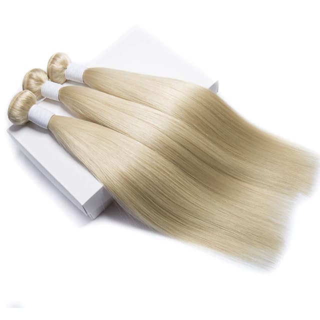 Blond pasma ludzkich włosów 100 g/sztuka 613 pasma ludzkich włosów proste blond włosy splot wiązki dla kobiet podwójny wątek włosów Remy wątek