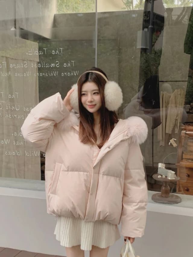 Parki zimowe Jmprs Sweet Pink, damska moda, długi rękaw, kurtka z kapturem ze sztucznego futra lisa, gruba, ciepła, koreańska, elegancka, urocza kurtka bawełniana, nowość.