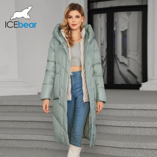 ICEbear 2024 Damska kurtka puchowa Długa czapka z podszewką Klips 2-częściowy Ciepła, miękka, duża kieszeń na zamek błyskawiczny Kurtka damska GWD4568I