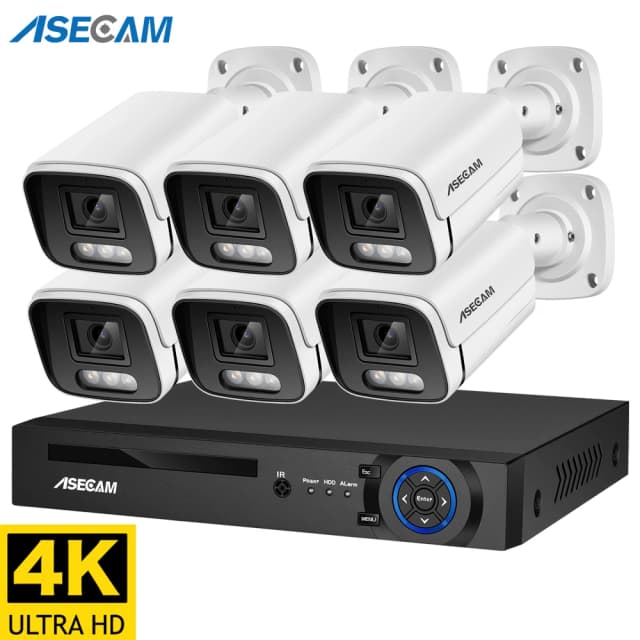 Nowy system kamer bezpieczeństwa 4K 8MP Audio Mic CCTV POE NVR AI Color Night Home Video Surveillance Camera Outdoor Set
