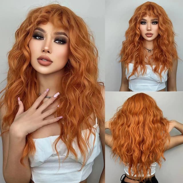HENRY MARGU Red Ginger Copper Yellow Syntetyczna peruka dla kobiet Długie kręcone peruki z grzywką Cosplay Party Włosy odporne na ciepło