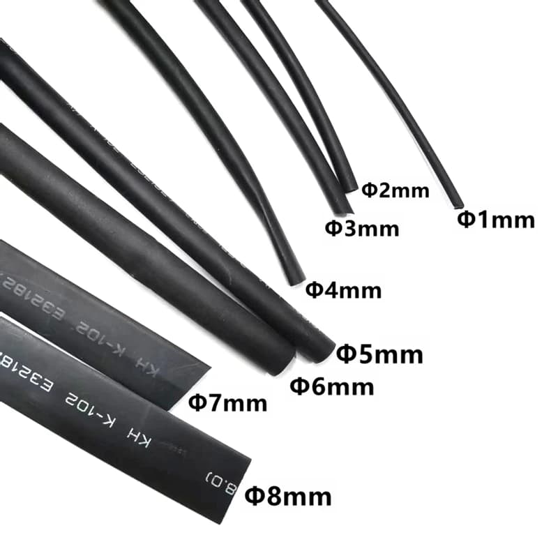 5 Metrów/LOT Czarna Rurka Termokurczliwa 1mm 1.5mm 2mm 3mm 4mm 5mm 6mm 7mm 8mm 10mm Czarna Tuleja Izolacyjna 125C