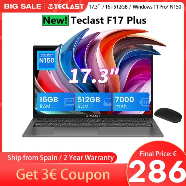Laptop Teclast F17Plus 17,3 cala Intel N95 16GB RAM 512GB SSD Windows 11 Notebook 180 °   Klawiatura komputerowa z podświetleniem, mini-HDMI