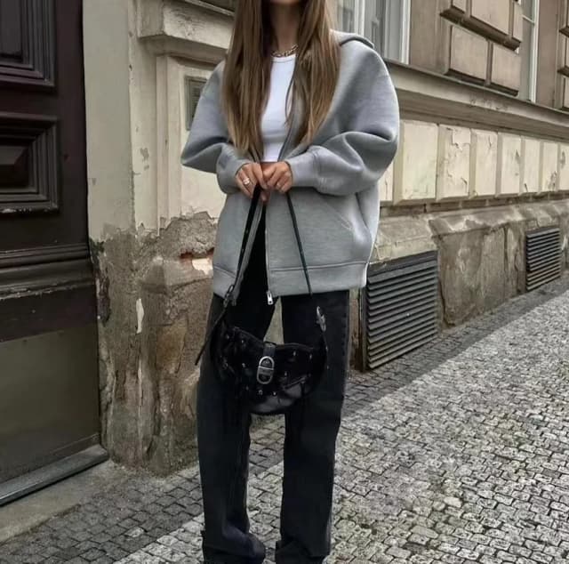 2024 Wiosna i jesień Nowy Casual Street Luźna bluza z kapturem i zamkiem błyskawicznym Space Bawełniana kurtka Płaszcz Leniwy damski kardigan