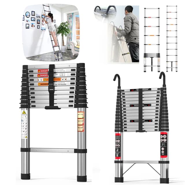 Drabina podwórkowa przenośna, wysuwana, stalowa, rozkładana, do piwnicy, schodów dachowych, 150 kg, do domu, magazynu, DIY, drabina schodkowa z wyjmowanym haczykiem