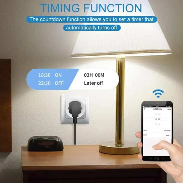 Gniazdko Inteligentne WiFi EU16A/20A Tuya Smart z Monitorowaniem Zużycia Energii, Sterowanie Zdalne przez Aplikację Smart Life, Wsparcie Google Assistant Alexa