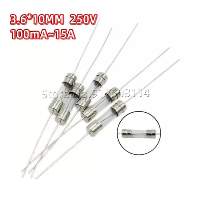Bezpiecznik 3.6*10MM 100MA 0.5A 1A 1.5A 1.6A 2A 3A 3.15A 4A 5A 6.3A 8A 10A 15A 3x10 250V Szklany Bezpiecznik Szybki z Końcówkami